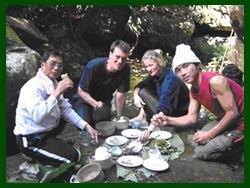 A picnic lunch with Lao food and Lao people